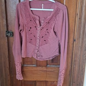 Free People Long Sleeve Pink Top